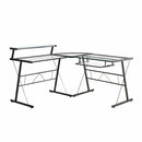 Desks Black Desk - 23" x 57" x 36" Black Metal Corner with Tempered Glass - Computer Desk HomeRoots