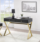 Desks Black Desk - 42" X 19" X 31" Black And Brass Particle Board Desk HomeRoots