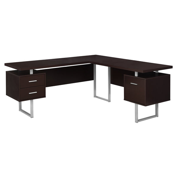 Desks Desks For Sale - 71" x 71" x 30" Cappuccino, Silver, Particle Board, Hollow-Core, Metal - Computer Desk HomeRoots