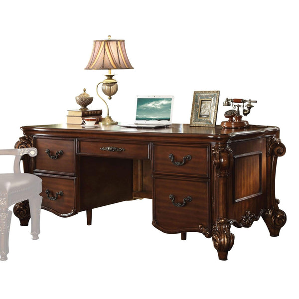 Desks Modern Desk - 37" X 74" X 31" Cherry Wood Poly Resin Executive Desk HomeRoots