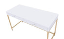 Desks Student Desk - 20" X 47" X 31" White High Gloss Gold Metal Wood Desk HomeRoots