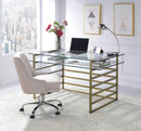 Desks Student Desk - 28" X 56" X 31" Antique Gold Clear Glass Metal Desk HomeRoots