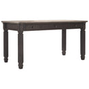 Two Tone Wooden Desk with Turned Legs and Three Drawer, Brown and Gray