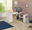 Desks White Desk - 29.5" White Melamine and Engineered Wood L-Shaped Computer Desk HomeRoots