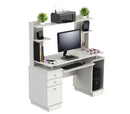 Desks White Desk - 53.4" White Melamine and Engineered Wood Computer Desk with Hutch HomeRoots