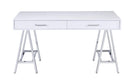 Desks White Desk - 54" X 22" X 31" White And Chrome Glossy Polyester Desk HomeRoots