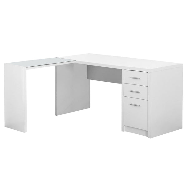 Desks White Desk - 55'.25" x 60" x 30" White, Clear, Particle Board, Glass, Hollow-Core, - Computer Desk HomeRoots