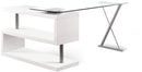 Desks White Desk - 55" X 47" X 30" White High Gloss & Clear Glass Office Desk HomeRoots