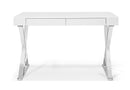 Desks White Desk - Desk Large, High Gloss White, Two Drawers, Stainless Steel Base HomeRoots