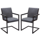 Diamond Tufted Leatherette Dining Chairs with Metal Cantilever Base, Gray and Black, Pack of Two-Dining Chairs-Gray and Black-Faux Leather and Metal-JadeMoghul Inc.