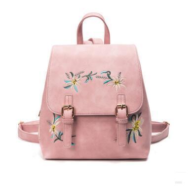 DIDA BEAR Brand Women Leather Backpacks Female School bags for Girls Rucksack Small Floral Embroidery Flowers Bagpack Mochila-Pink-24x27x14CM-JadeMoghul Inc.