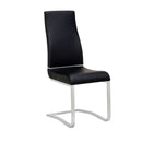 Dining Chairs Stainless Steel Chair with Faux Leather Upholstery, Set of Two, Black and Silver Benzara