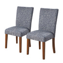 Textured Fabric Upholstered Parson Dining Chair with Wooden Legs, Blue and Brown, Set of Two