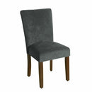 Dining Chairs Velvet Upholstered Parson Dining Chair with Wooden Legs, Gray and Brown, Set of Two Benzara
