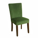 Dining Chairs Velvet Upholstered Parson Dining Chair with Wooden Legs, Green and Brown, Set of Two Benzara