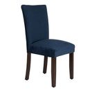 Dining Chairs Velvet Upholstered Parsons Dining Chair with Wooden Legs, Navy Blue and Brown, Set of Two Benzara