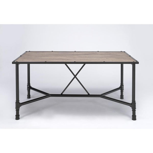 Dining Furniture Rectangular Wood and Metal Dining Table in Industrial Style, Black and Brown Benzara