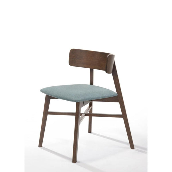 Dining Furniture Rubberwood Dining Chair with Fabric Upholstered Seat, Blue and Brown, Set of Two Benzara