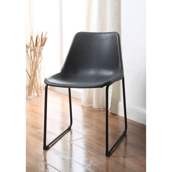 Dining Furniture Set of Two Metallic Side Chairs with Leather Upholstered Seat, Vintage Black & Black Benzara