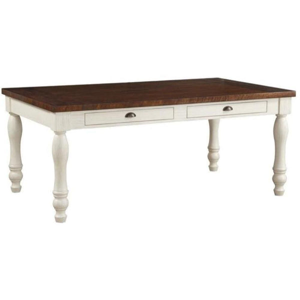 Traditional Wooden Dining Table with Four Drawers, Brown and White