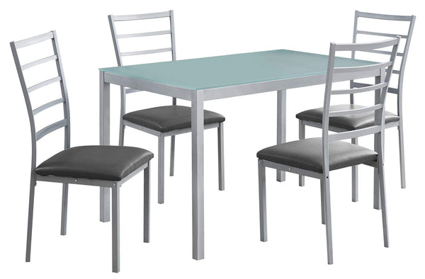 Dining Sets Dining Room Sets - 72" x 82'.5" x 105" Silver, Grey, Metal, Foam, Tempered Glass, Leather-Look - 5pcs Dining Set HomeRoots