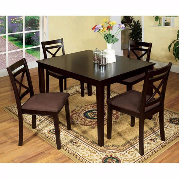 Dining Sets Sophisticated Dining Table With Fabric Cushion Chair, Set of 5, Expresso Benzara