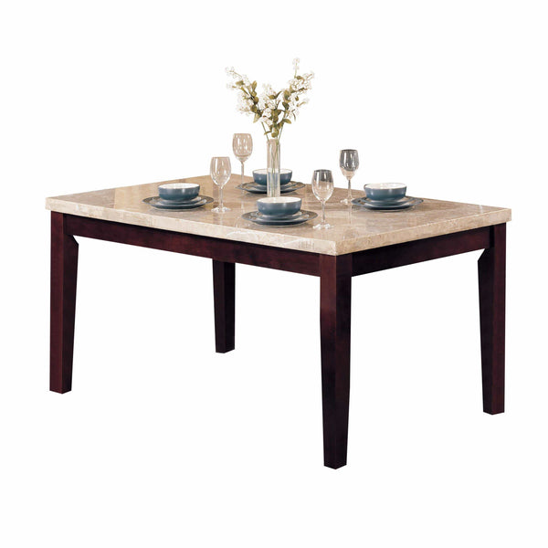 Dining Tables Rectangular Wooden Dining Table with Beige Marble Top, Walnut Brown Benzara