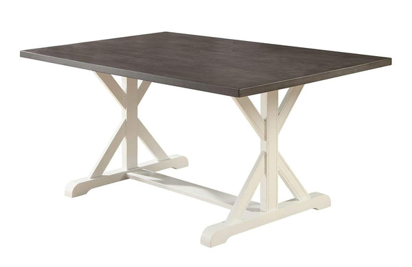 Dining Tables Rectangular Wooden Dining Table with Trestle Base, Gray And White Benzara
