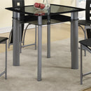 Dining Tables Square Glass Top Counter Height Dining Table With Metal Legs Black and Silver Benzara
