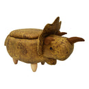 Dinosaur Shape Wooden Storage Ottoman with Textured Fabric Upholstery, Yellow and Brown