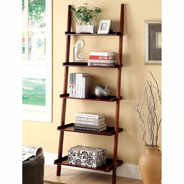 Display and Wall Shelves Sion Contemporary Ladder Shelf, Cherry Finish Benzara