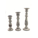 Distressed Mango Wood Pillar Shaped Candle holder, Set of 3, White-Candleholders-White-Mango Wood-Distressed, Textured-JadeMoghul Inc.