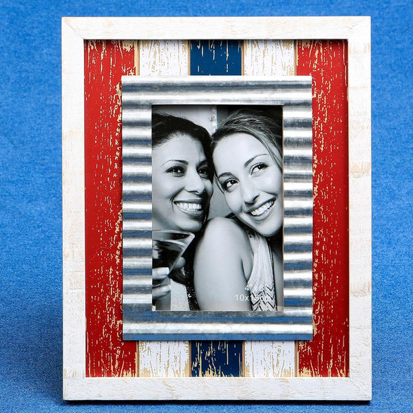 distressed wood red white blue with metal inner border 4 x 6 frame-Personalized Gifts By Type-JadeMoghul Inc.