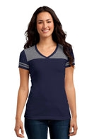 District Juniors Varsity V-Neck Tee. DT264-T-shirts-True Navy/ Heathered Nickel-XXL-JadeMoghul Inc.
