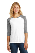 District Made Ladies Perfect Tri 3/4-Sleeve Raglan. DM136L-T-shirts-Grey Frost/ White-4XL-JadeMoghul Inc.