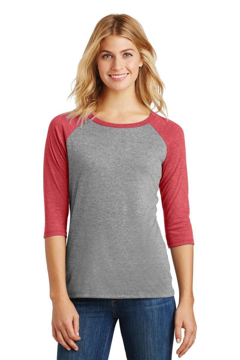 District Made Ladies Perfect Tri 3/4-Sleeve Raglan. DM136L-T-shirts-Red Frost/ Grey Frost-4XL-JadeMoghul Inc.