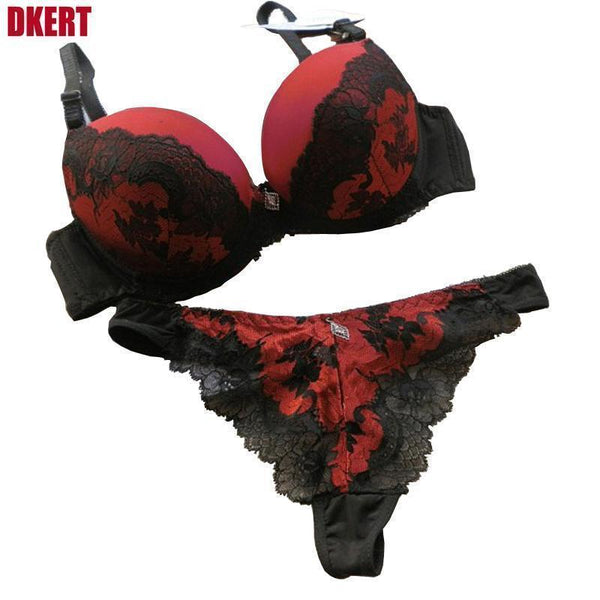 DKERT ABC 75 80 85 90 95 Thong Bra Set Push Up Lace Women Underwear Panty Set Set Hollow Out G String Embroidered Bra Brief Sets-roser 2-A-34-JadeMoghul Inc.