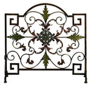 Domed Top Leaf Patterned Single Panel Metal Fire Screen, Bronze and Green-Screens and Room Dividers-Bronze and Green-Metal-Textured-JadeMoghul Inc.