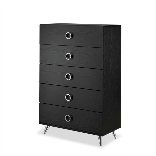 Drawers Black Chest of Drawers - 32" X 17" X 47" Black And Chrome Particle Board Chest HomeRoots