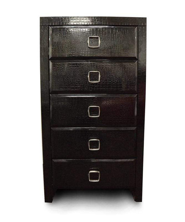 Drawers Black Chest of Drawers - 44" Black Crocodile MDF Chest with 5 Drawers HomeRoots