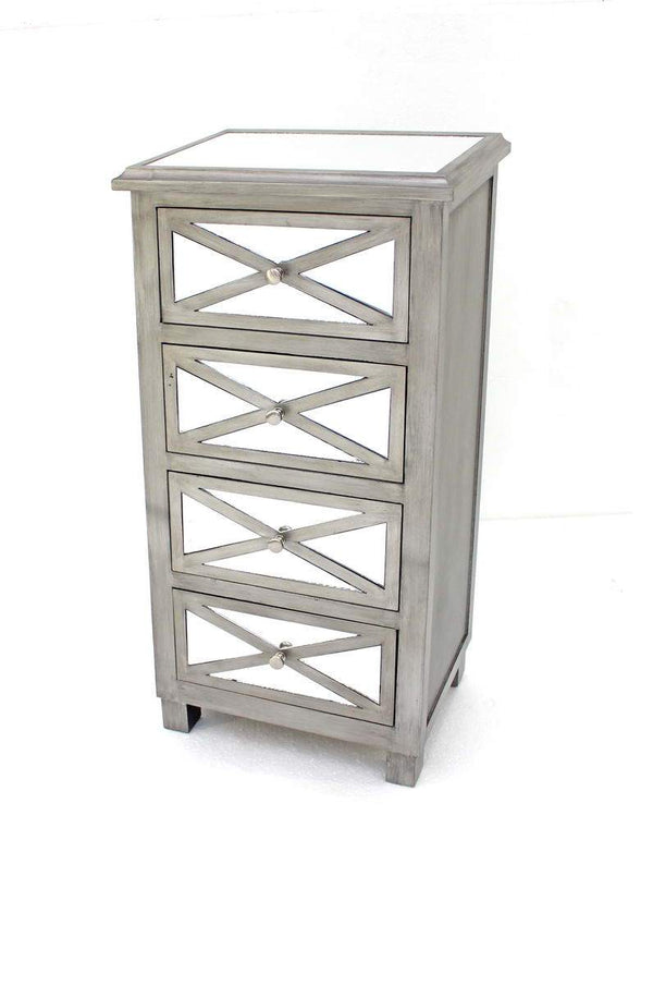 Drawers Chest of Drawers - 13" x 19" x 39" Silver, 4 Drawer, Mirrored - Chest HomeRoots