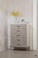 Drawers Chest of Drawers For Sale - 18" X 35" X 52" Vintage Beige PU Wood Upholstered (Front) Metal Leg Veneer (Melamine) Chest HomeRoots