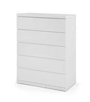 Drawers White Chest of Drawers - 36" X 20" X 47" Gloss White Stainless Steel 5 Drawer Chest HomeRoots