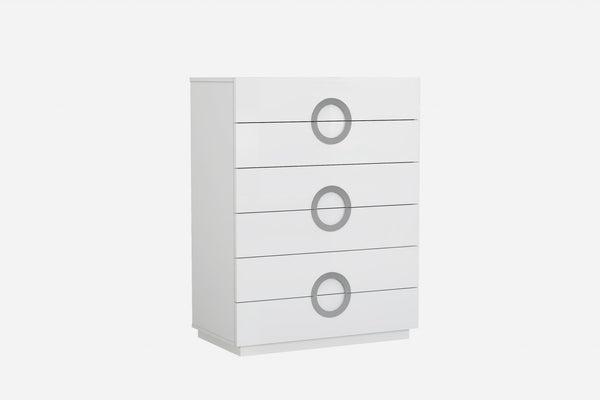 Drawers White Chest of Drawers - 36" X 20" X 48" Gloss White Stainless Steel 6 Drawer Chest HomeRoots