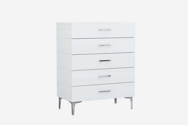 Drawers White Chest of Drawers - 37" X 20" X 46" Gloss White Stainless Steel Drawer Chest HomeRoots