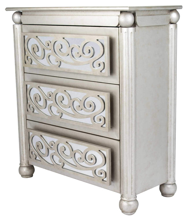 Dressers Dresser with Mirror 35" X 17" X 37" Antique Silver W/ Gold MDF, Wood, Mirrored Glass Accent Cabinet with drawers and Mirrored Glass 9835 HomeRoots