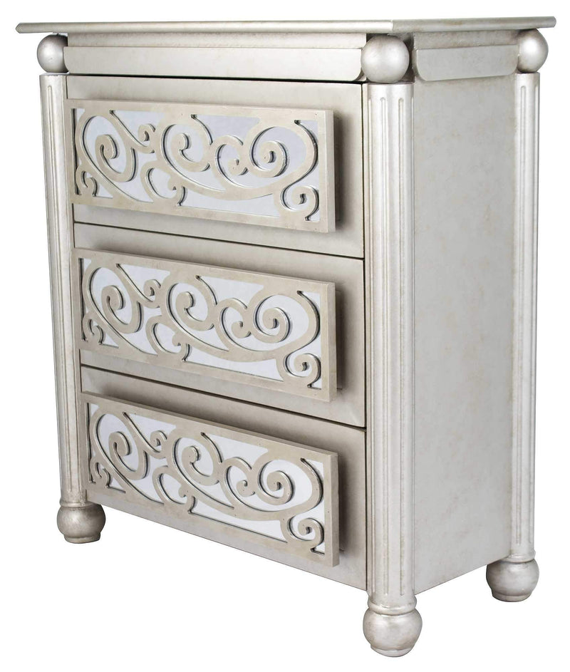 Dressers Dresser with Mirror 35" X 17" X 37" Antique Silver W/ Gold MDF, Wood, Mirrored Glass Accent Cabinet with drawers and Mirrored Glass 9835 HomeRoots
