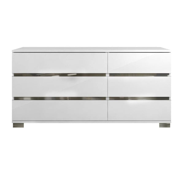 Dressers Spacious Double Dresser With 6 Drawers White Benzara