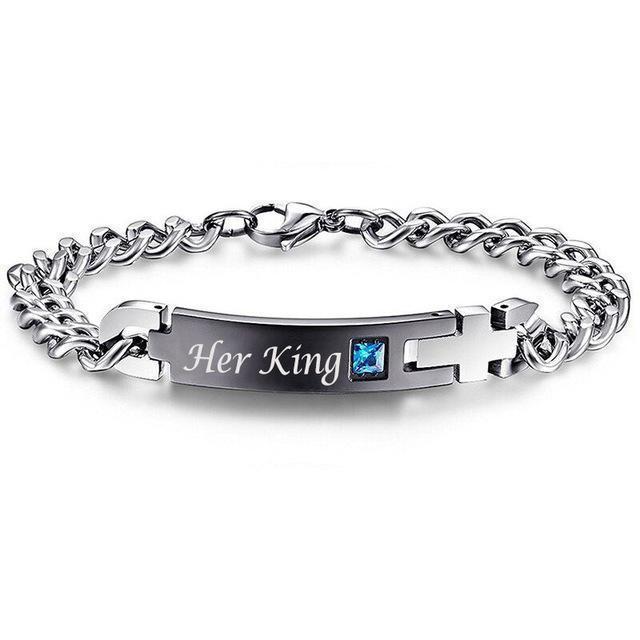 Drop Shipping Unique Gift for Lover "His Queen""Her King " Couple Bracelets Stainless Steel Bracelets For Women Men Jewelry-black bracelet-JadeMoghul Inc.