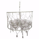 Drum shaped Chandelier With Hanging Crystals, White-Chandeliers-White-plastic bead glass iron-JadeMoghul Inc.
